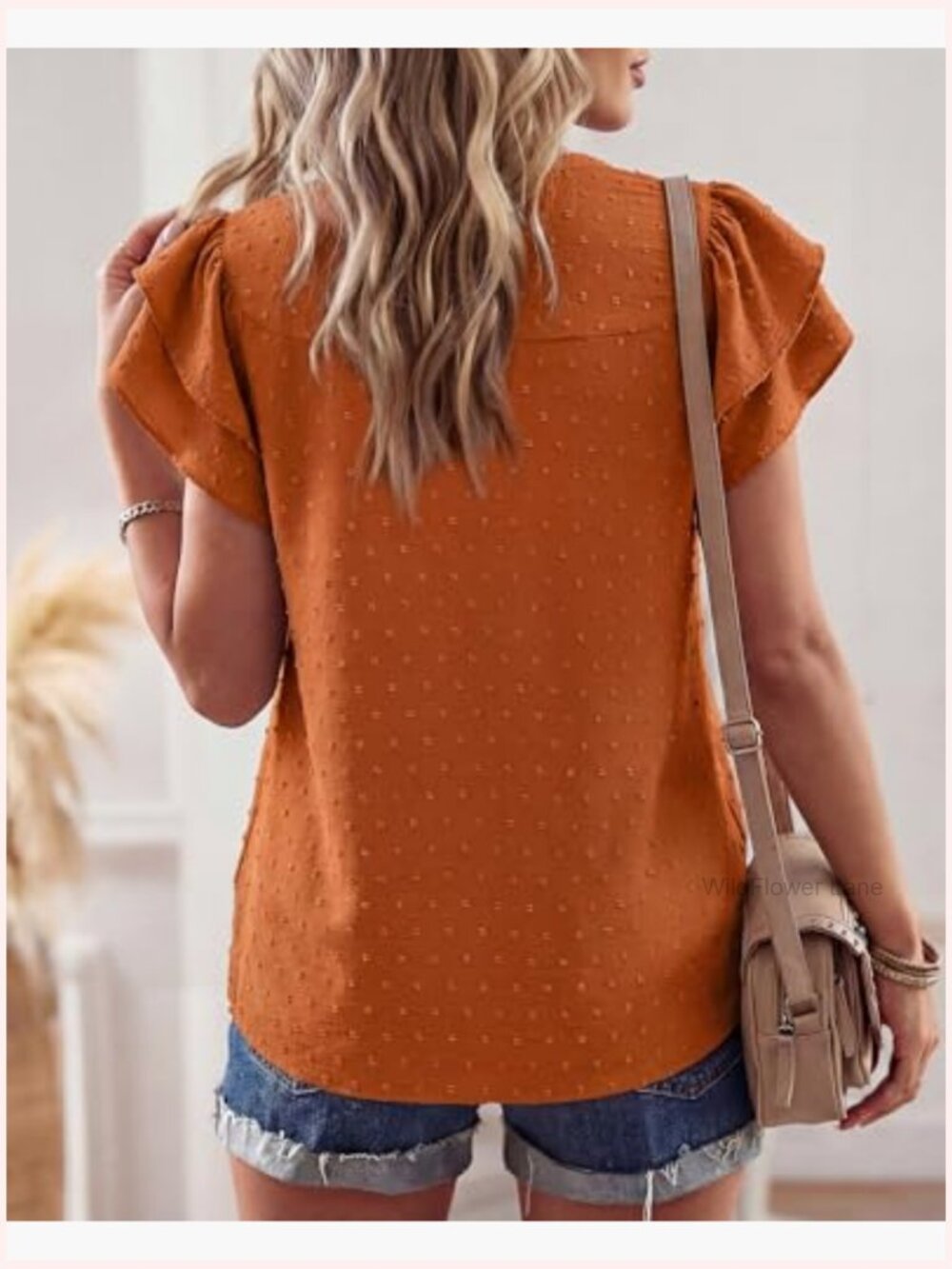 Womens Ruffle Sleeve V Neck Swiss Dot Blouse Summer Short Sleeve Top - Picture 3 of 5